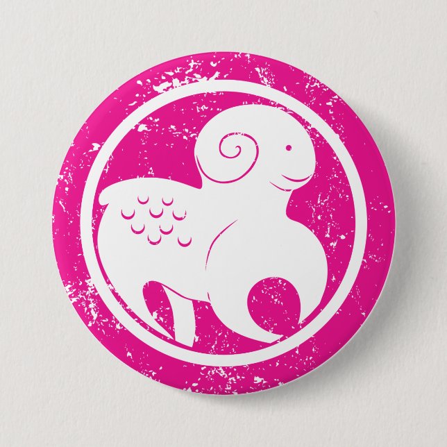 Aries Zodiac Symbol Grunge Pink Ram Astrology 3 Inch Round Button (Front)