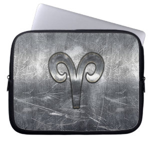 Aries Zodiac Symbol in Grunge Distressed Style Laptop Sleeve