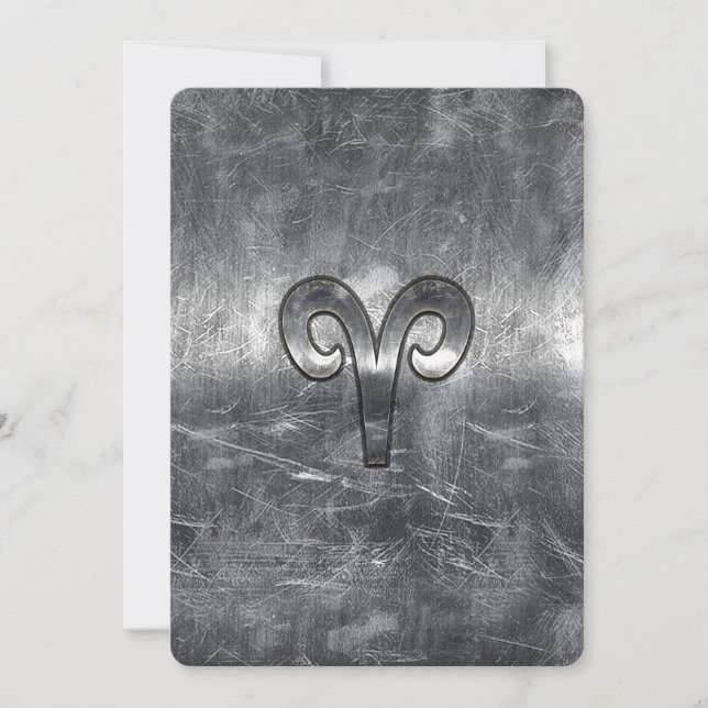 Aries Zodiac Symbol in Silver Distressed Style (Front)
