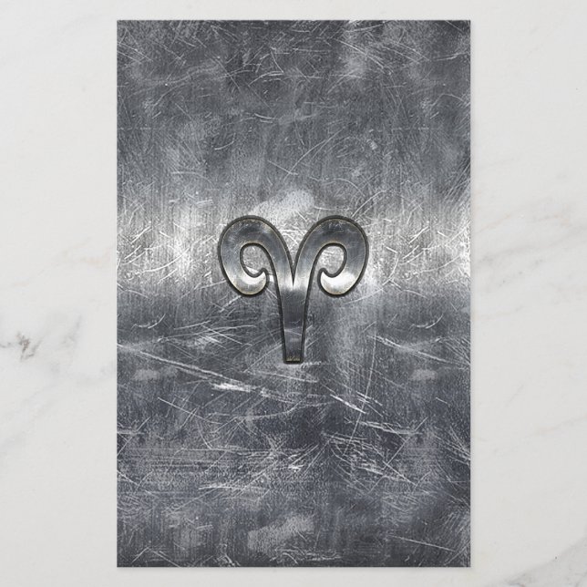 Aries Zodiac Symbol in Silver Distressed Style Flyer (Front)