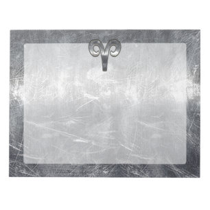 Aries Zodiac Symbol in Silver Distressed Style Notepad