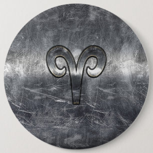 Aries Zodiac Symbol in Silver Steel Style 6 Inch Round Button
