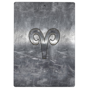 Aries Zodiac Symbol in Silver Steel Style Clipboard