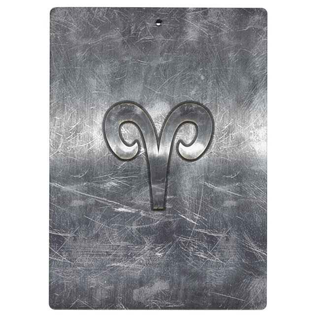 Aries Zodiac Symbol in Silver Steel Style Clipboard (Back)