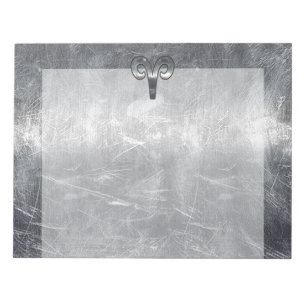 Aries Zodiac Symbol in Silver Steel Style Notepad