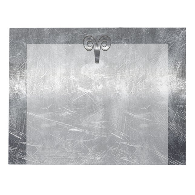 Aries Zodiac Symbol in Silver Steel Style Notepad (Front)