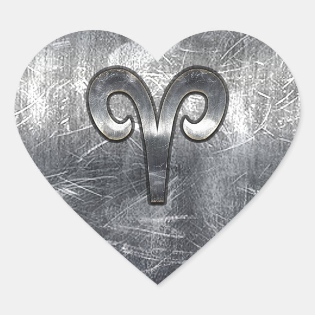 Aries Zodiac Symbol Industrial Style Heart Sticker (Front)