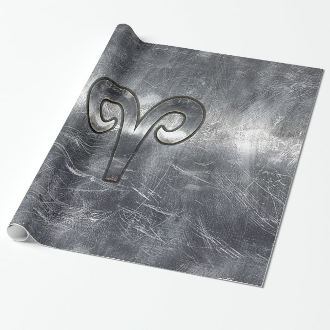 Aries Zodiac Symbol Industrial Style Wrapping Paper (Unrolled)