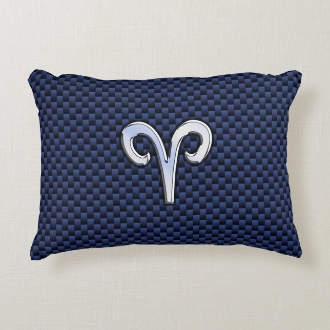 Aries Zodiac Symbol Navy Blue Carbon Fibre Style Decorative Pillow (Front)