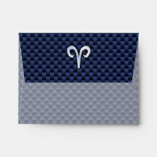 Aries Zodiac Symbol Navy Blue Carbon Fibre Style Envelopes