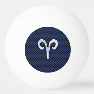 Aries Zodiac Symbol Navy Blue Carbon Fibre Style Ping Pong Ball
