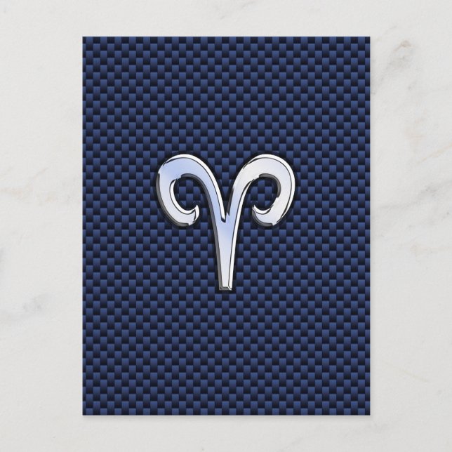 Aries Zodiac Symbol Navy Blue Carbon Fibre Style Postcard (Front)