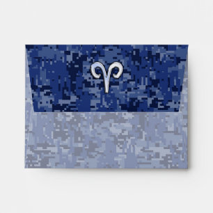 Aries Zodiac Symbol on Navy Blue Digital Camo Envelope