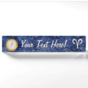 Aries Zodiac Symbol on Navy Blue Digital Camo Nameplate