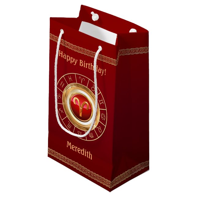 Aries Zodiac Symbol Small Gift Bag (Front Angled)