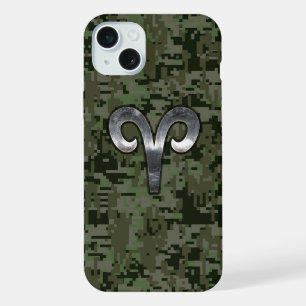 Aries Zodiac Symbol Woodland Digital Camouflage iPhone 15 Plus Case