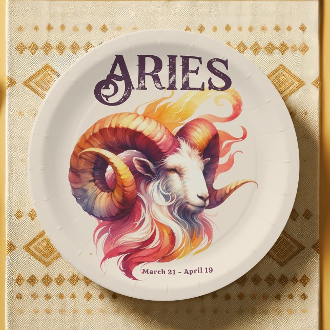 Aries Zodiac Themed Birthday Party Paper Plate (Aries Ram Zodiac Sign Theme Party Suite | Elevate Your Event with Matching Paper Plates & Decor)