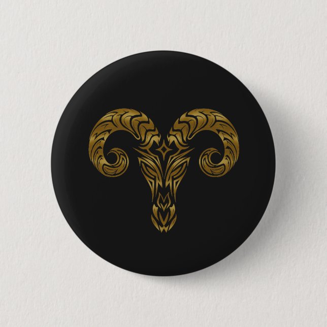 Aries Zodiac - Tribal Gold 2 Inch Round Button (Front)