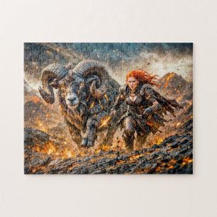 Aries Zodiac with Warrior and Charging Ram Jigsaw Puzzle