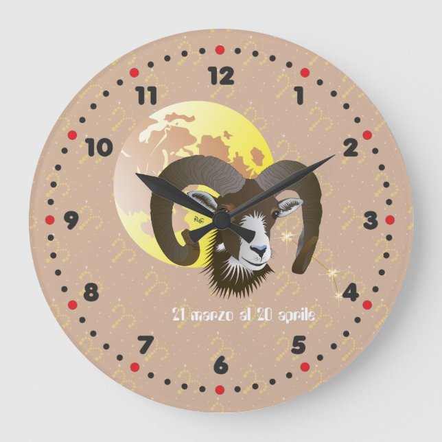 Ariete 21 March to 20 april Orologio Large Clock (Front)