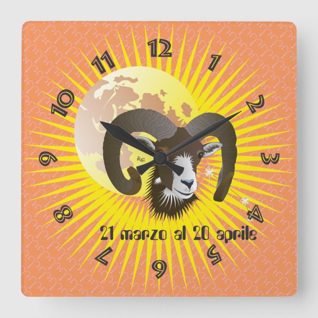 Ariete 21 March to 20 april Orologio Square Wall Clock (Front)