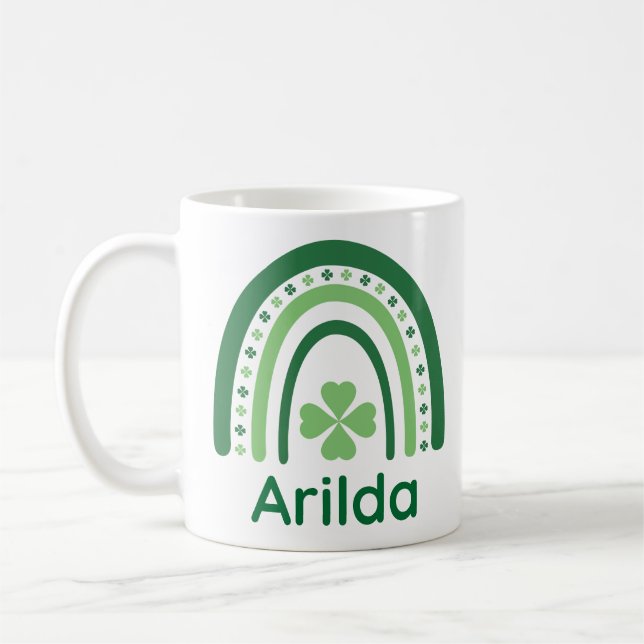Arilda Name Clover Boho Rainbow Coffee Mug (Left)