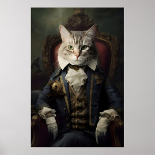 Aristocratic Cat Portrait, Funny Renaissance Wall Poster