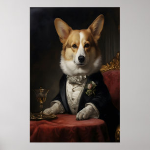 Aristocratic Corgi Portrait Print, Funny Poster