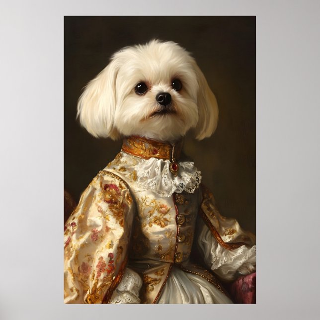 Aristocratic Maltese Dog Art Print, Renaissance Poster (Front)