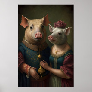 Aristocratic Pig Couple Renaissance Painting Funny Poster