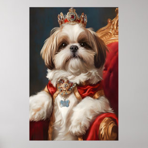 Aristocratic Shih Tzu Print, Funny Dog Portrait Poster