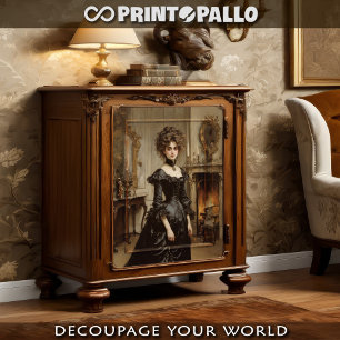 Aristocratic victorian woman in black dress tissue paper