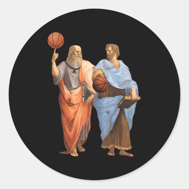 Aristotle And Plato With Basketballs Philosophy Ma Classic Round Sticker (Front)