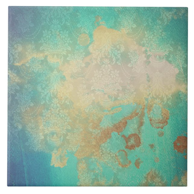 Aristotle blue-teal beige aged looking tile (Front)