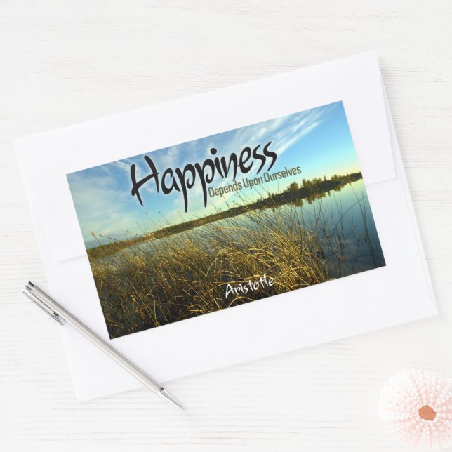 Aristotle Inspirational Quote "Happiness" Sticker (Envelope)