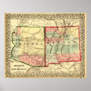 Arizona and New MexicoPanoramic Map Poster