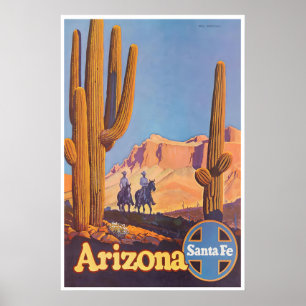 Arizona Art Santa Fe Travel Poster Cowboy Print