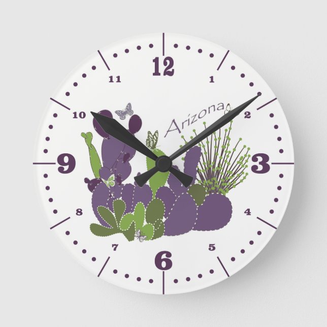 Arizona Cacti with Numbers Round Clock (Front)