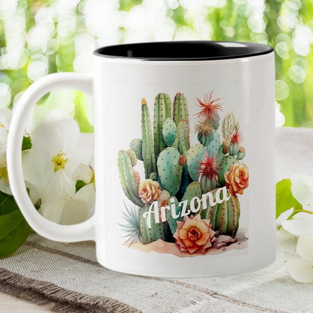 Arizona Cactus Watercolor Garden House Plants  Two-Tone Coffee Mug (Creator Uploaded)