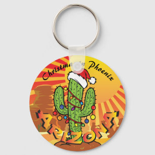 ARIZONA Christmas Saguaro Cactus CHANGE TOWN Keychain