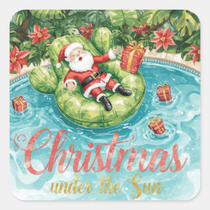 Arizona Christmas themed with Santa Pool party  Square Sticker