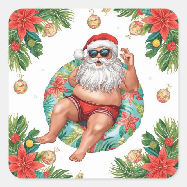 Arizona Christmas themed with Santa Pool party  Square Sticker (Front)