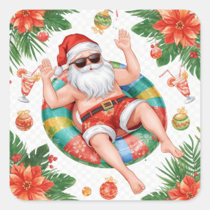 Arizona Christmas themed with Santa Pool party  Square Sticker