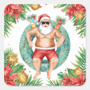 Arizona Christmas themed with Santa Pool party  Square Sticker