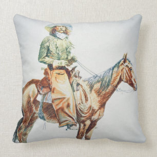 Arizona Cowboy, 1901 (crayon on paper) Throw Pillow