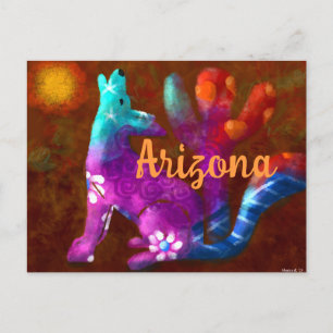 Arizona Coyote Abstract Art Saguaro Cactus Desert Postcard