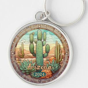 Arizona Desert Cactus Faux Stained Glass  Keychain