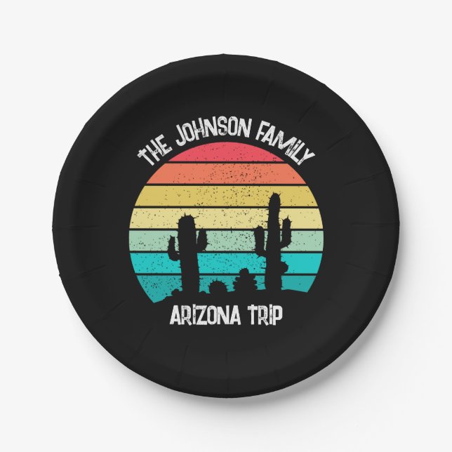 Arizona Desert Cactus Sunset Personalized Paper Plate (Front)