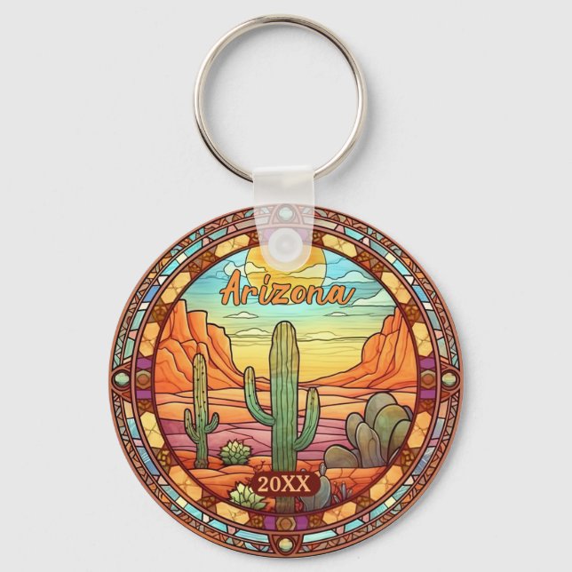 Arizona Desert Cactus Watercolor Keychain (Front)
