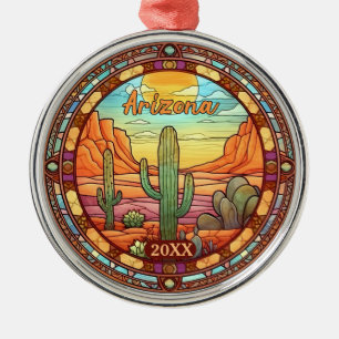 Arizona Desert Cactus Watercolor Metal Ornament